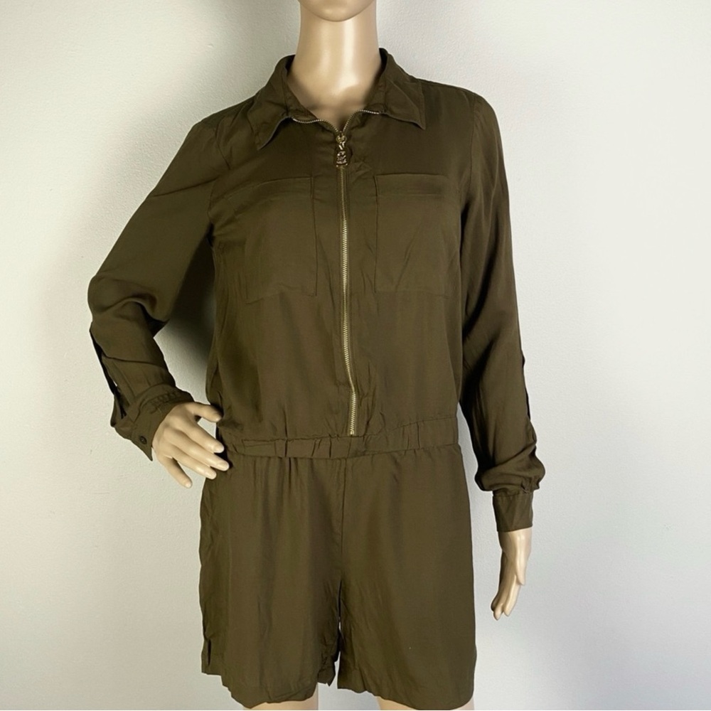 NEW MICHAEL MICHAEL KORS OLIVE GREEN ZIP-FRONT ROMPER - Picture 2 of 4